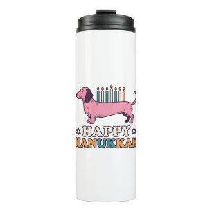 Happy Hanukkah Dachshund Menorah Dog Shirt Design_ Thermal Tumbler
