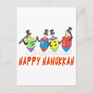 Happy Hanukkah Dancing Dreidels Holiday Postcard
