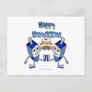 Happy Hanukkah Dancing Dreidels Jelly Doughnut Holiday Postcard