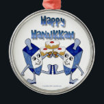 Happy Hanukkah Dancing Dreidels Jelly Doughnut Metal Ornament<br><div class="desc">You are viewing The Lee Hiller Design Collection. Apparel,  Gifts & Collectibles Lee Hiller Photography or Digital Art Collection. You can view her Nature photography at http://HikeOurPlanet.com/ and follow her hiking blog within Hot Springs National Park.</div>