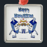 Happy Hanukkah Dancing Dreidels Jelly Doughnut Metal Ornament<br><div class="desc">You are viewing The Lee Hiller Design Collection. Apparel,  Gifts & Collectibles Lee Hiller Photography or Digital Art Collection. You can view her Nature photography at http://HikeOurPlanet.com/ and follow her hiking blog within Hot Springs National Park.</div>