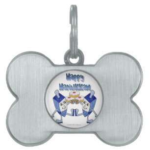 Happy Hanukkah Dancing Dreidels Jelly Doughnut Pet Name Tag