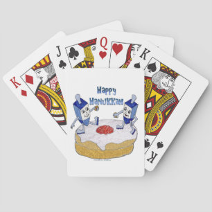 Happy Hanukkah Dancing Dreidels Jelly Doughnut Playing Cards