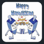 Happy Hanukkah Dancing Dreidels Jelly Doughnut Square Sticker<br><div class="desc">You are viewing The Lee Hiller Design Collection. Apparel,  Gifts & Collectibles Lee Hiller Photography or Digital Art Collection. You can view her Nature photography at http://HikeOurPlanet.com/ and follow her hiking blog within Hot Springs National Park.</div>