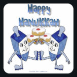 Happy Hanukkah Dancing Dreidels Jelly Doughnut Square Sticker<br><div class="desc">You are viewing The Lee Hiller Design Collection. Apparel,  Gifts & Collectibles Lee Hiller Photography or Digital Art Collection. You can view her Nature photography at http://HikeOurPlanet.com/ and follow her hiking blog within Hot Springs National Park.</div>