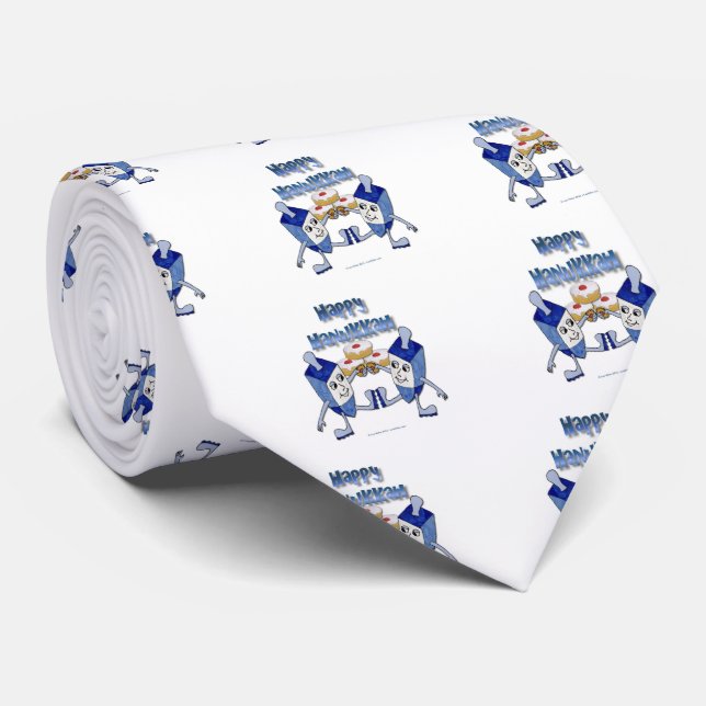 Happy Hanukkah Dancing Dreidels Jelly Doughnut Tie (Rolled)