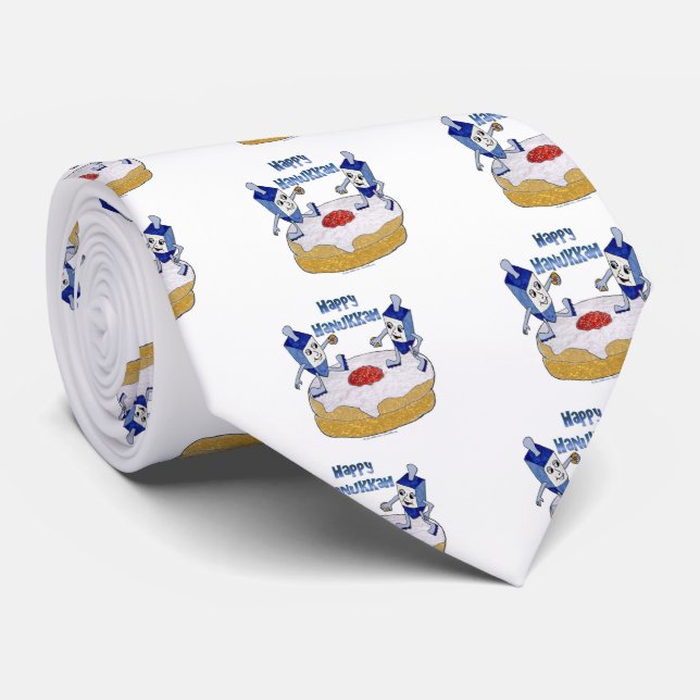 Happy Hanukkah Dancing Dreidels Jelly Doughnut Tie (Rolled)