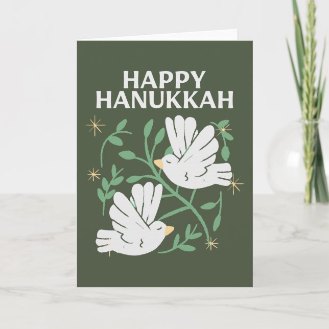 Happy Hanukkah Doves of Peace Holiday Card (Front)