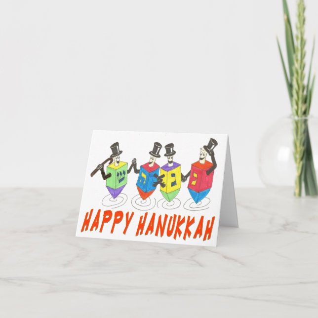 Happy Hanukkah dreidels card (Front)