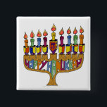 Happy Hanukkah Dreidels Menorah 2 Inch Square Button<br><div class="desc">You are viewing The Lee Hiller Design Collection. Apparel,  Gifts & Collectibles Lee Hiller Photography or Digital Art Collection. You can view her Nature photography at http://HikeOurPlanet.com/ and follow her hiking blog within Hot Springs National Park.</div>