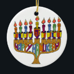 Happy Hanukkah Dreidels Menorah Ceramic Ornament<br><div class="desc">You are viewing The Lee Hiller Design Collection. Apparel,  Gifts & Collectibles Lee Hiller Photography or Digital Art Collection. You can view her Nature photography at http://HikeOurPlanet.com/ and follow her hiking blog within Hot Springs National Park.</div>