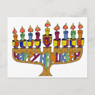 Happy Hanukkah Dreidels Menorah Holiday Postcard