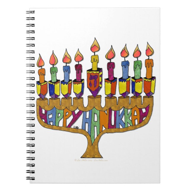 Happy Hanukkah Dreidels Menorah Notebook (Front)