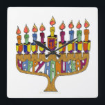 Happy Hanukkah Dreidels Menorah Square Wall Clock<br><div class="desc">You are viewing The Lee Hiller Design Collection. Apparel, Gifts & Collectibles Lee Hiller Photography or Digital Art Collection. You can view her Nature photography at http://HikeOurPlanet.com/ and follow her hiking blog within Hot Springs National Park.</div>