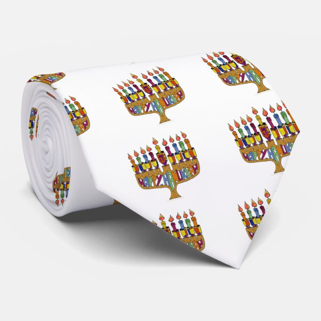 Happy Hanukkah Dreidels Menorah Tie (Rolled)