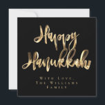 Happy Hanukkah Elegant Black and Gold Look Script Holiday Card<br><div class="desc">Happy Hanukkah Typography Elegant Black and Gold,  Faux Gold Foil Text and Stripes on Black Background,  Modern Script,  Chic Hanukkah Card</div>