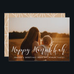 Happy Hanukkah Elegant family photo Holiday Card<br><div class="desc">A modern typography for this photo cards collection. To customize with your favourite family picture. You can also easily change the colour of the font or the geometric background to your liking.</div>
