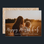 Happy Hanukkah Elegant family photo Holiday Card<br><div class="desc">A modern typography for this photo cards collection. To customize with your favourite family picture. You can also easily change the colour of the font or the geometric background to your liking.</div>