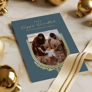 Happy Hanukkah Elegant Golden Menorah Photo Arch Foil Holiday Card