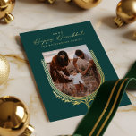 Happy Hanukkah Elegant Golden Menorah Photo Arch Foil Holiday Card<br><div class="desc">Happy Hanukkah, send your Hanukkah wishes to your family and friends with our beautiful and elegant customizable gold foil photo card. Our design features our beautiful hand-drawn menorah candle and leaf elements in gold foil decorating the edges of the family arch photo frame. "Happy Hanukkah" is written in a beautiful...</div>