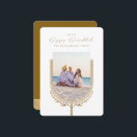 Happy Hanukkah Elegant Golden Menorah Photo Arch Holiday Card<br><div class="desc">happy Hanukkah, send your Hanukkah wishes to your family and friends with our beautiful and elegant customizable photo card. Our design features our beautiful hand-drawn menorah candle and leaf elements in faux gold decorating the edges of the family arch photo frame. "Happy Hanukkah" is written in a beautiful and elegant...</div>