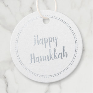 Happy Hanukkah Elegant Silver Foil Milgrain Border Favour Tags