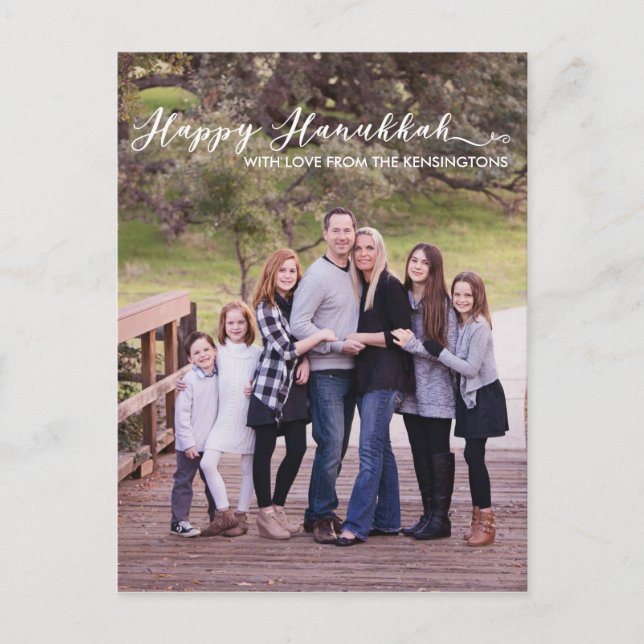 Happy Hanukkah Elegant Typography Family Photo Holiday Postcard (Front)
