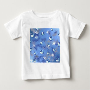 Happy Hanukkah Falling Star and Dreidels Baby T-Shirt