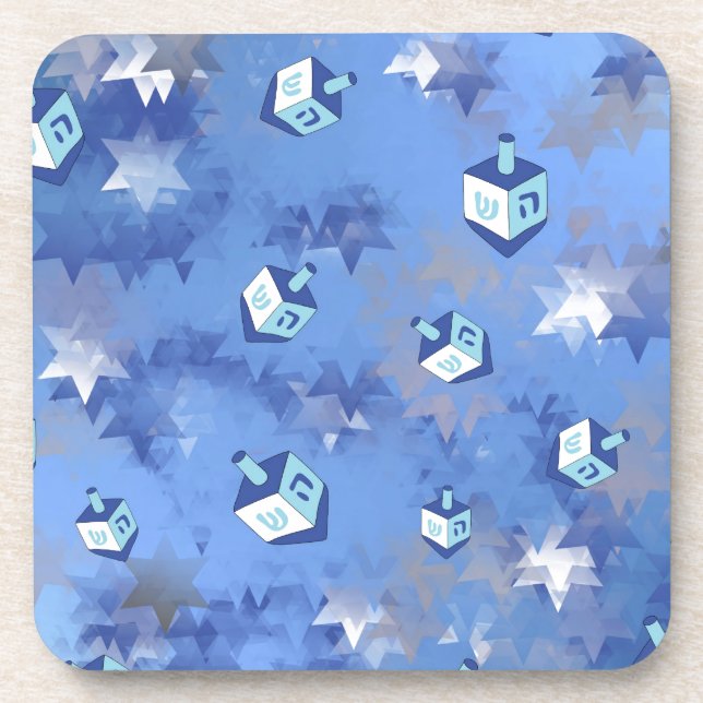 Happy Hanukkah Falling Star and Dreidels Coaster (Front)