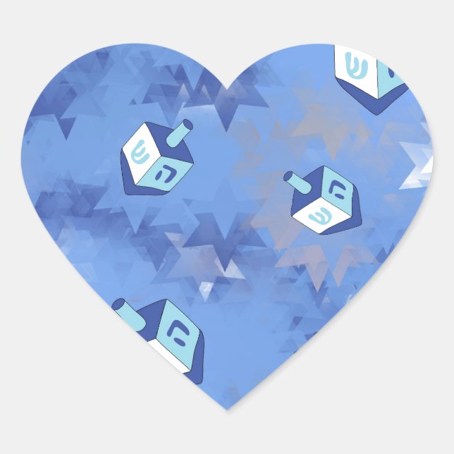 Happy Hanukkah Falling Star and Dreidels Heart Sticker (Front)
