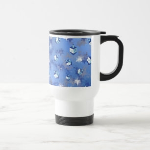 Happy Hanukkah Falling Star and Dreidels Travel Mug