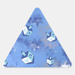 Happy Hanukkah Falling Star and Dreidels Triangle Sticker
