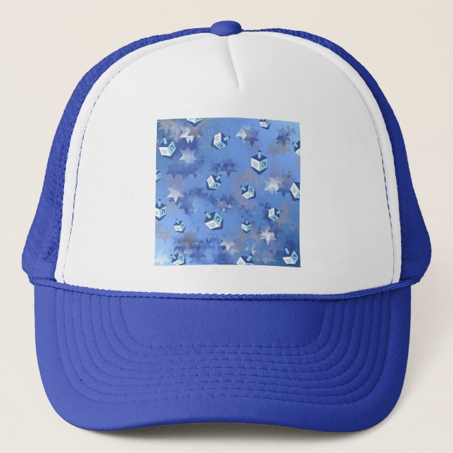 Happy Hanukkah Falling Star and Dreidels Trucker Hat (Front)
