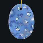 Happy Hanukkah Falling Stars and Dreidels Ceramic Ornament<br><div class="desc">You are viewing The Lee Hiller Design Collection. Apparel,  Gifts & Collectibles Lee Hiller Photography or Digital Art Collection. You can view her Nature photography at http://HikeOurPlanet.com/ and follow her hiking blog within Hot Springs National Park.</div>