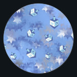 Happy Hanukkah Falling Stars and Dreidels Classic Round Sticker<br><div class="desc">You are viewing The Lee Hiller Design Collection. Apparel, Gifts & Collectibles Lee Hiller Photography or Digital Art Collection. You can view her Nature photography at http://HikeOurPlanet.com/ and follow her hiking blog within Hot Springs National Park.</div>