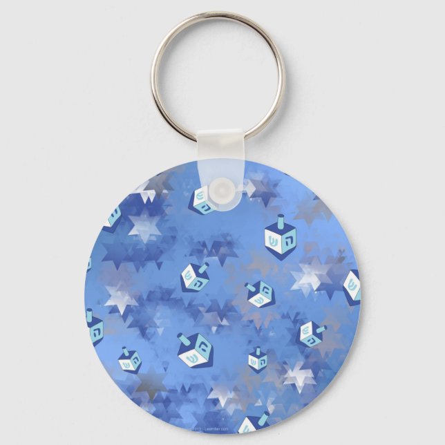 Happy Hanukkah Falling Stars and Dreidels Keychain (Front)