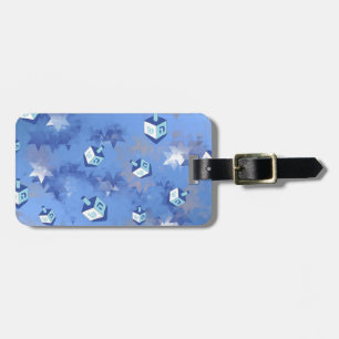 Happy Hanukkah Falling Stars and Dreidels Luggage Tag