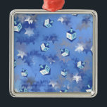 Happy Hanukkah Falling Stars and Dreidels Metal Ornament<br><div class="desc">You are viewing The Lee Hiller Design Collection. Apparel,  Gifts & Collectibles Lee Hiller Photography or Digital Art Collection. You can view her Nature photography at http://HikeOurPlanet.com/ and follow her hiking blog within Hot Springs National Park.</div>