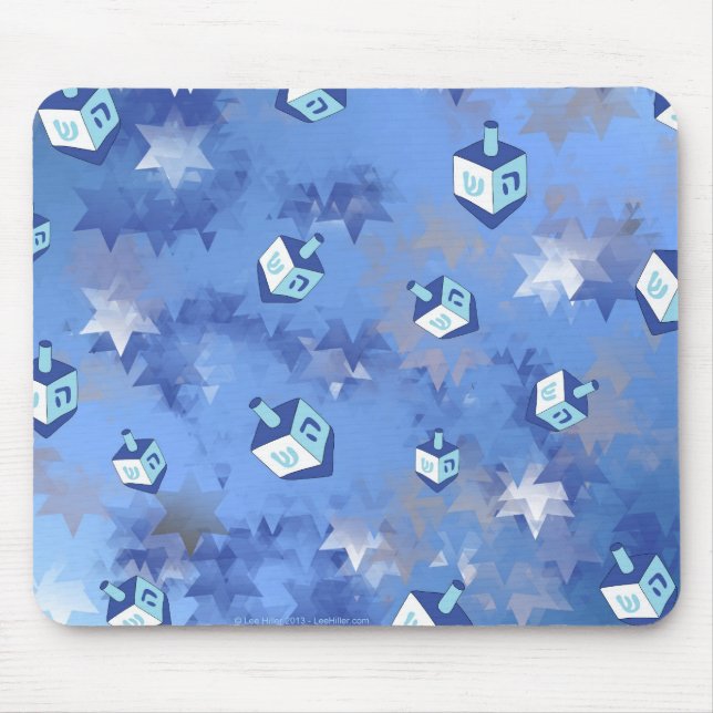 Happy Hanukkah Falling Stars and Dreidels Mouse Pad (Front)