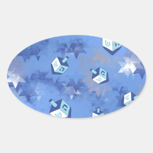 Happy Hanukkah Falling Stars and Dreidels Oval Sticker