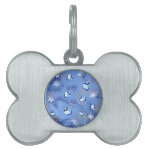 Happy Hanukkah Falling Stars and Dreidels Pet ID Tag