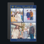 Happy Hanukkah Family 3 Photo Collage Magnet Card<br><div class="desc">Modern customizable Jewish family photo collage Hanukkah magnet card with a collection of winter photos. Add 3 of your favourite Chanukah memories on this modern three photograph layout below a menorah and gold script. Happy Hanukkah magnets.</div>