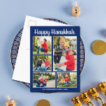 Happy Hanukkah Family Photo Collage Modern Blue Holiday Postcard<br><div class="desc">Beautiful blue Happy Hanukkah postcards with your family photo collage underneath the white script. Cute customized photograph cards for a proud Jewish family during the holiday season.</div>