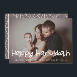 Happy Hanukkah Family photo Holiday Card<br><div class="desc">A modern typography for this photo cards collection. To customize with your favourite family picture. You can also easily change the colour of the font or the geometric background to your liking.</div>