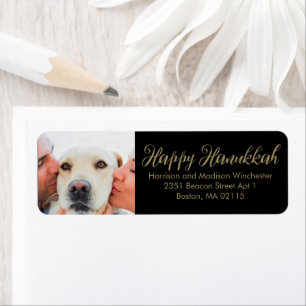 Happy Hanukkah family photo script black gold