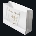 Happy Hanukkah Faux Gold Menorah White Holiday Large Gift Bag<br><div class="desc">Wrap your gifts in style this holiday season with our elegant Hanukkah gift bags. This simple but chic design features a white background with a large faux gold menorah in the centre. Above it reads "Happy Hanukkah". Designed by artists  © Tim Coffey and Susan Coffey.</div>