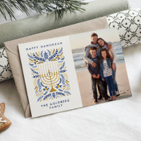 Happy Hanukkah Festive Watercolor Menorah Photo
