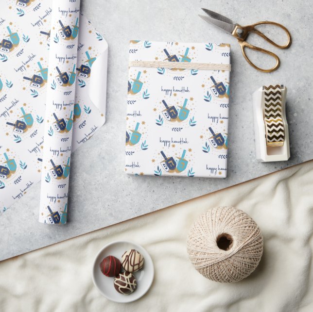 Happy Hanukkah Floral Dreidel Wrapping Paper (Crafts)