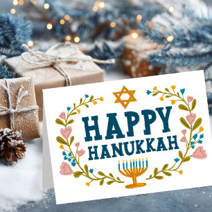 HAPPY HANUKKAH floral wreath Jewish Customizable Card