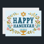 HAPPY HANUKKAH Floral Wreath Menorah Custom Photos Holiday Card<br><div class="desc">Hand drawn text and florals by me for you. Click "personalize" to edit and add your own text and photos to the back of the postcard or change the background colours. Everything is customizable. For more designs and colours check my shop! Or let me know if you'd like something custom....</div>